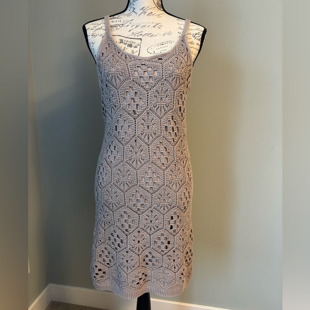 Splendid Eden Crochet Sweater Dress Beige Boho Beach Vacation Dress Size S NWT